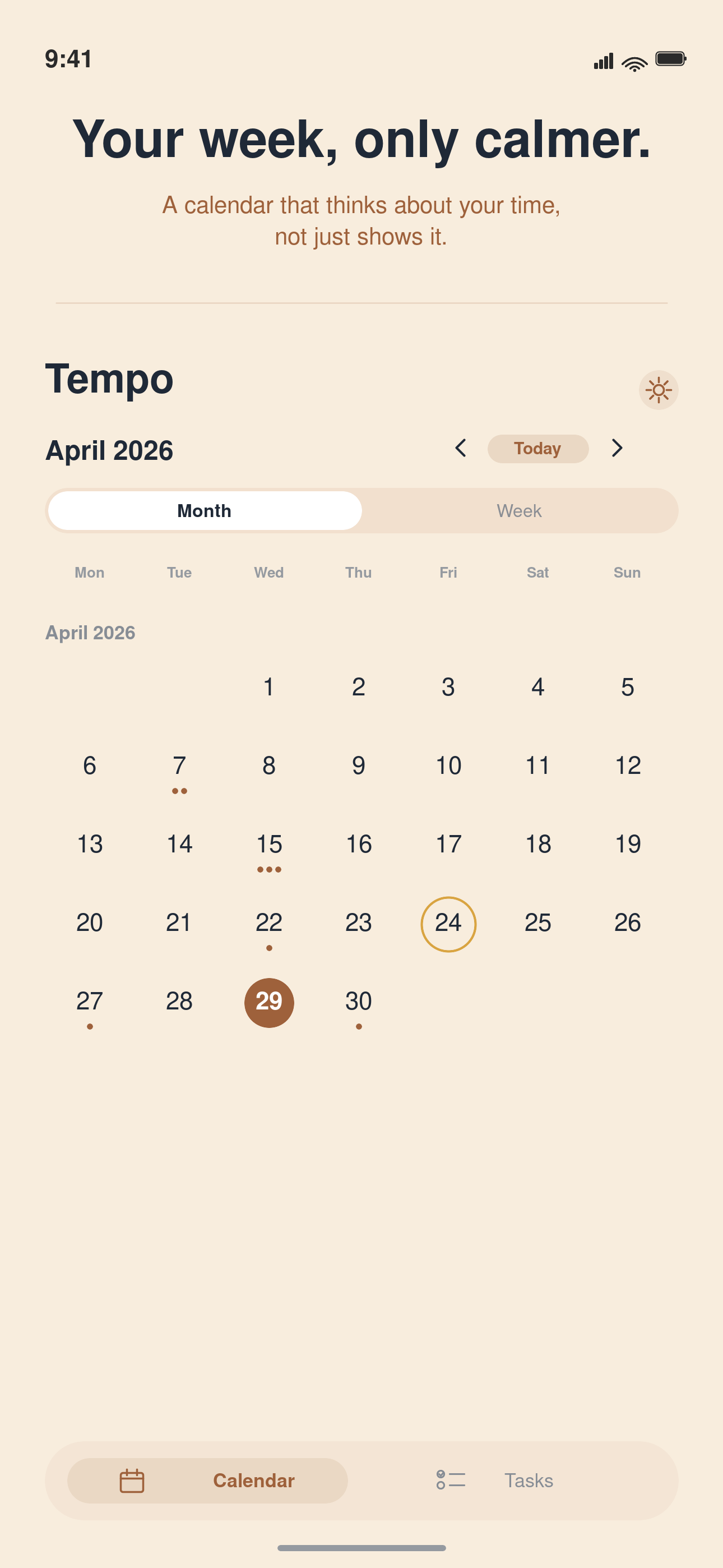 Tempo month view