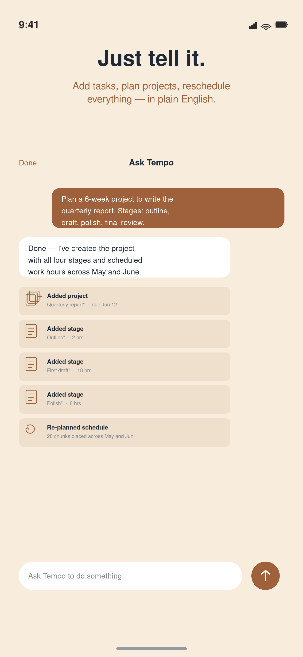 Ask Tempo AI conversational planner